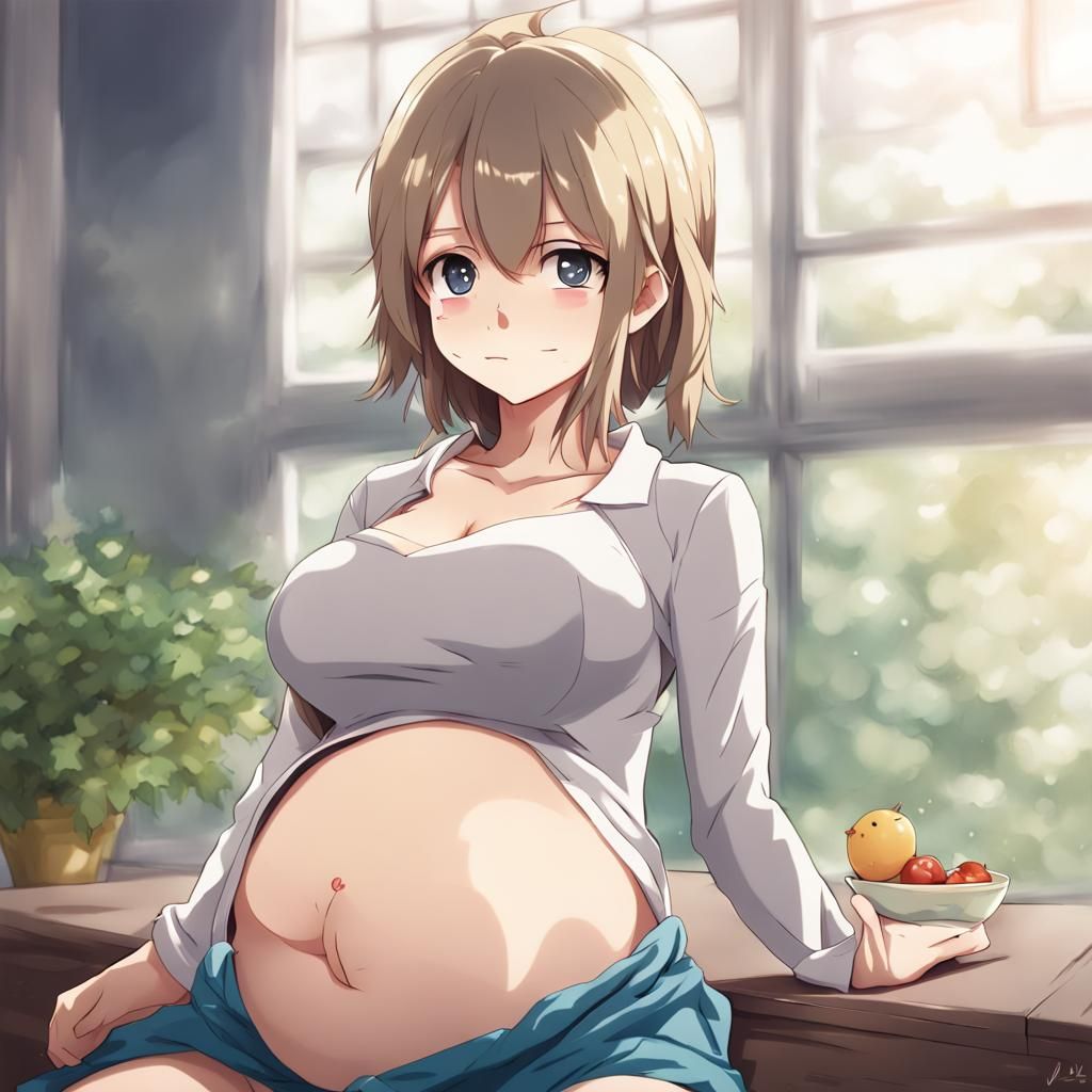 Pregnant Anime Girl Belly Display: Manga Style