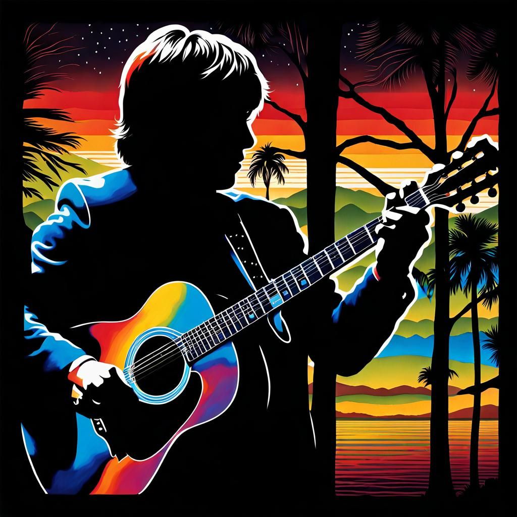 John Denver Silhouette Art Playing Guitar