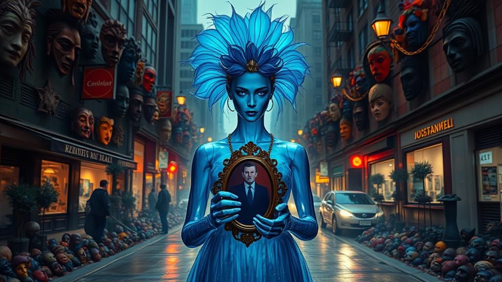 Mystical City Street with Glass Woman, Surreal Art