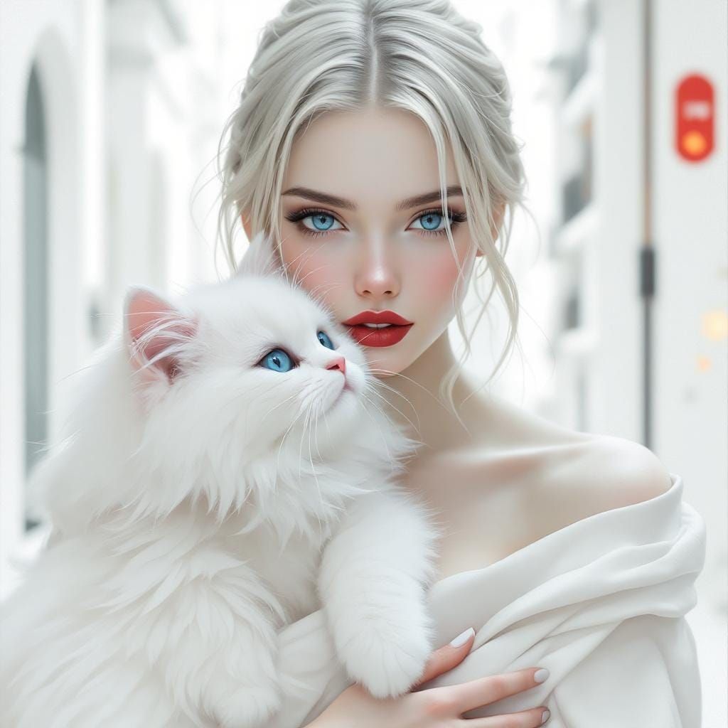 Abstract Woman with Cat in Rococo Style