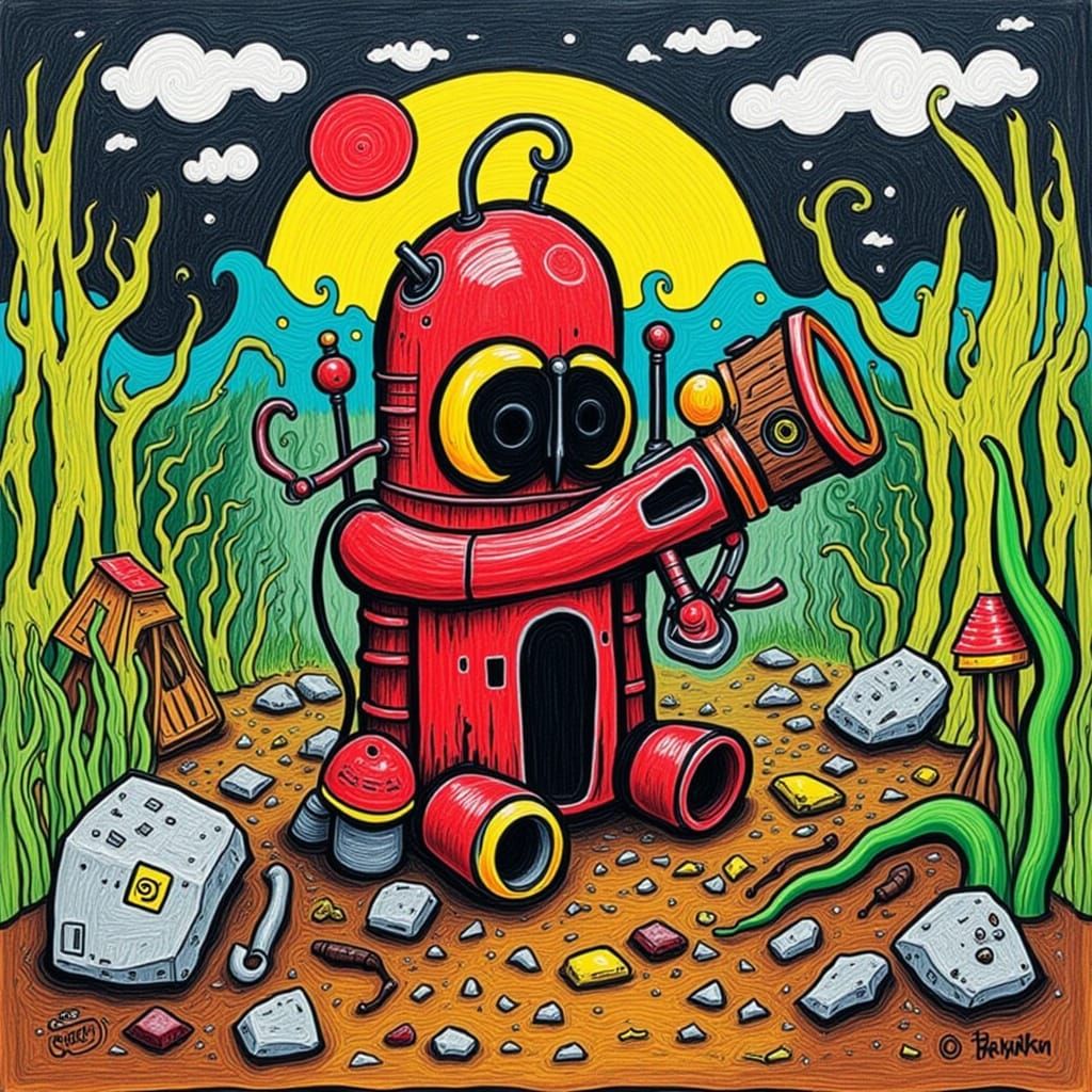 Whimsical Woodcut Scene in a Frozen Wonderland