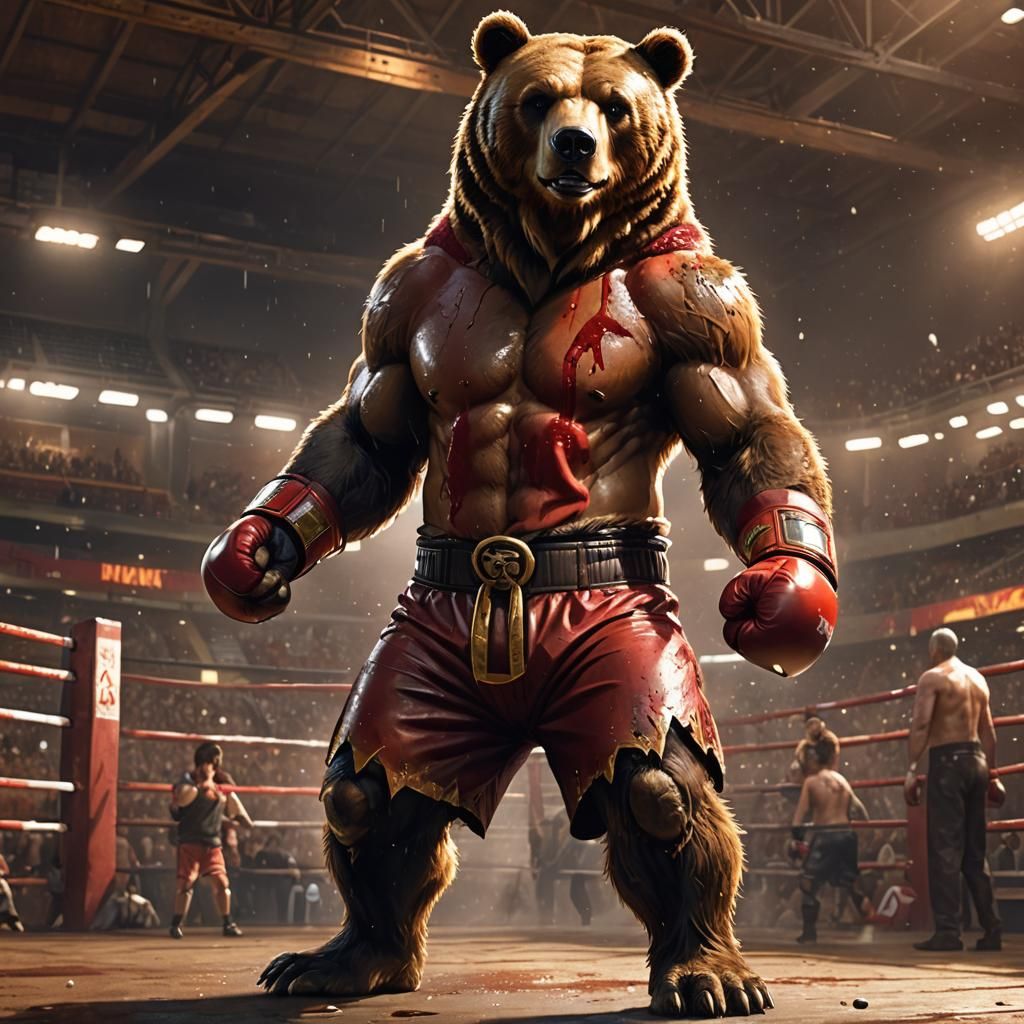 Anthro Bear Boxer in Arena: Hyper-Realistic Digital Art