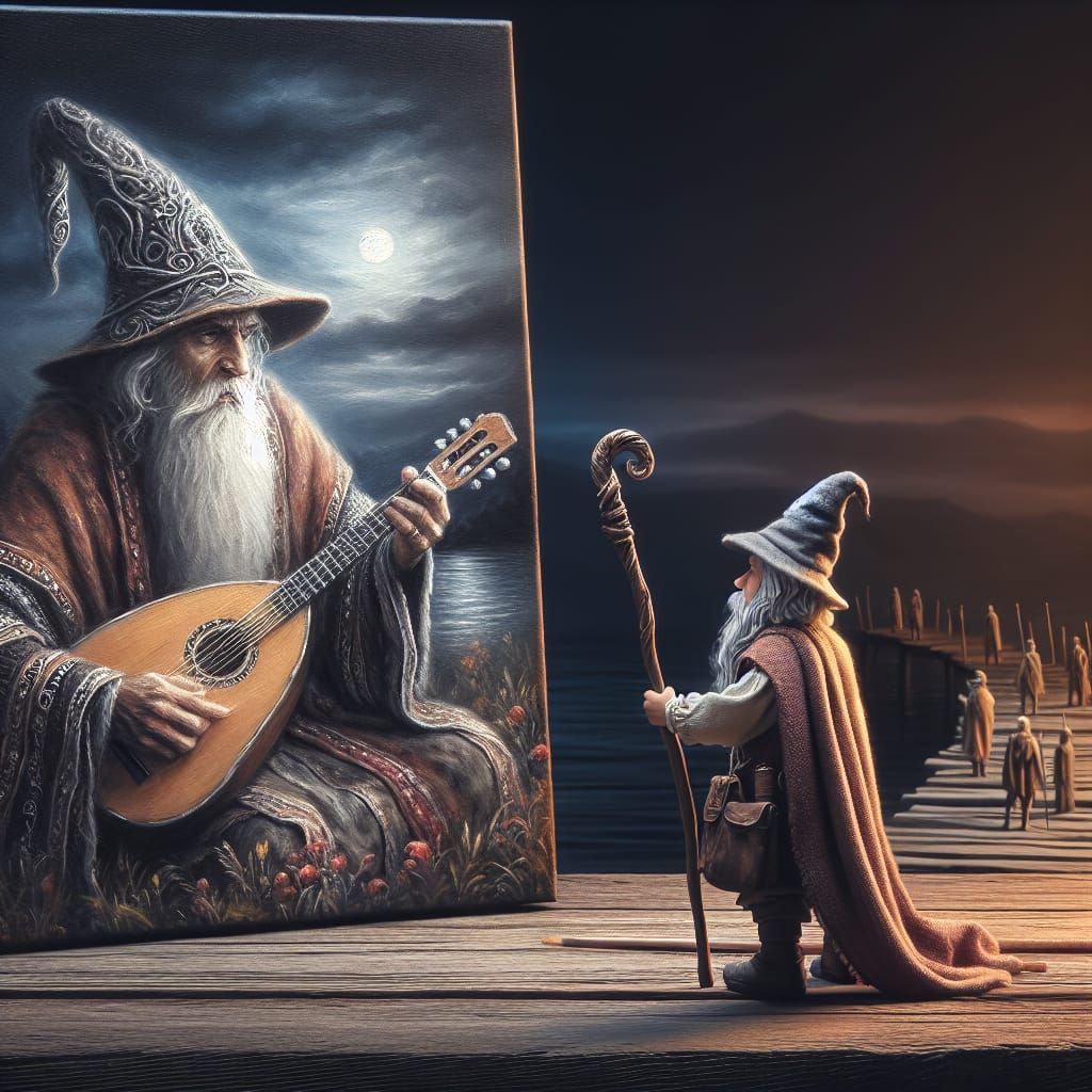 Wizard Paints Adventurer Under Magical Sunset