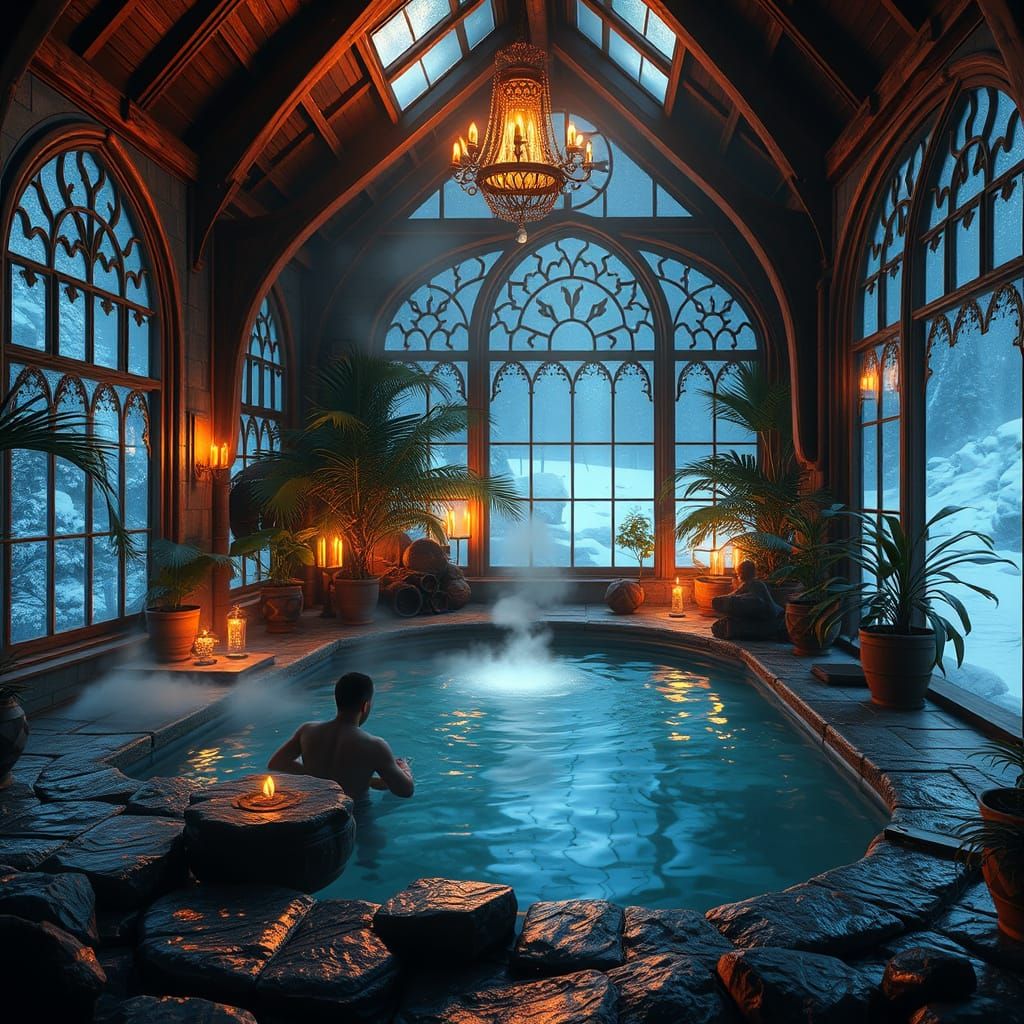 Medieval Castle Family Enjoys Hot Spring Amidst Blizzard in ...