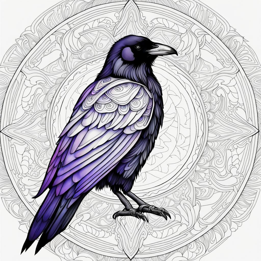 Raven Mandala Coloring Page for Adults