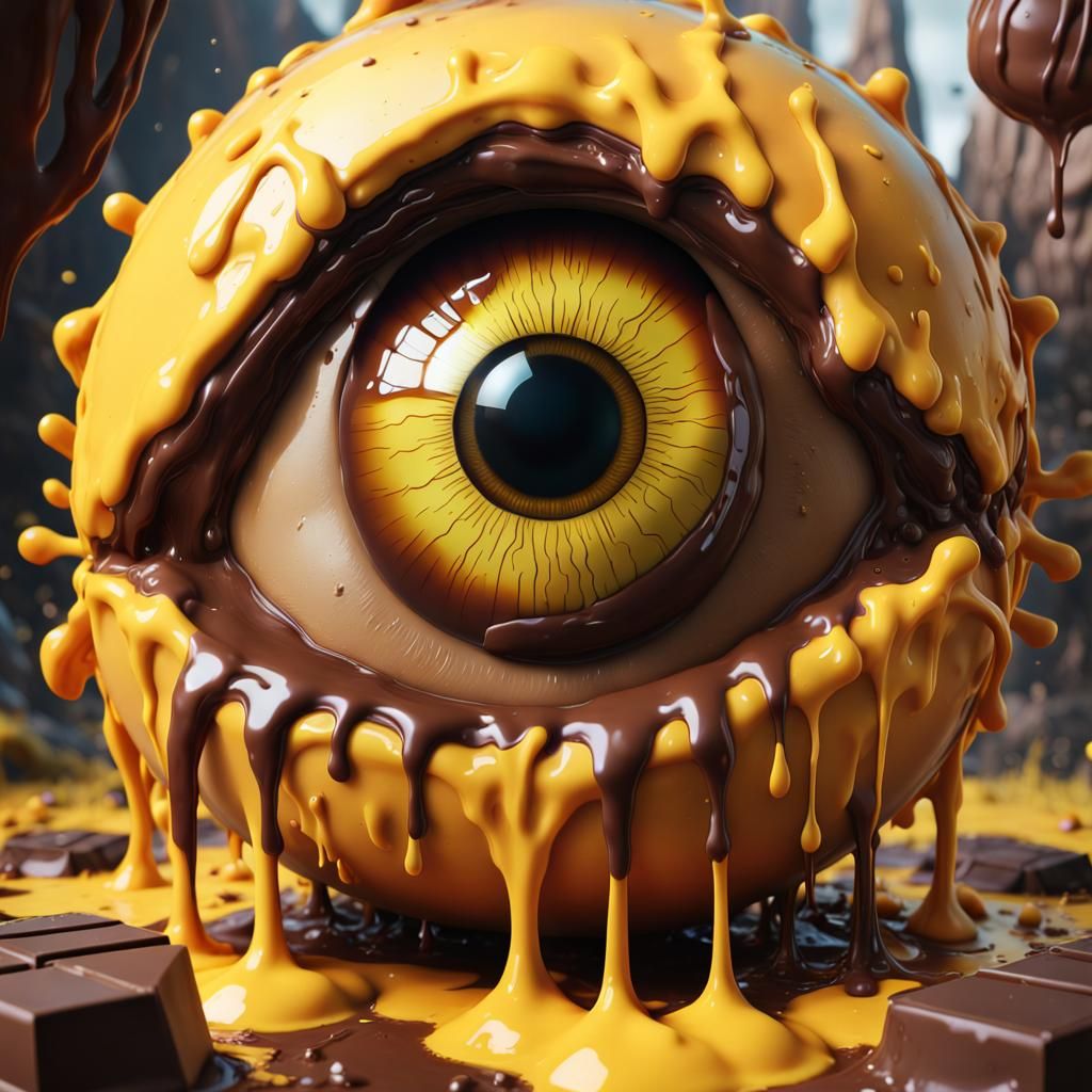 Surreal Yellow Eyeball with Six-Legged Creatures