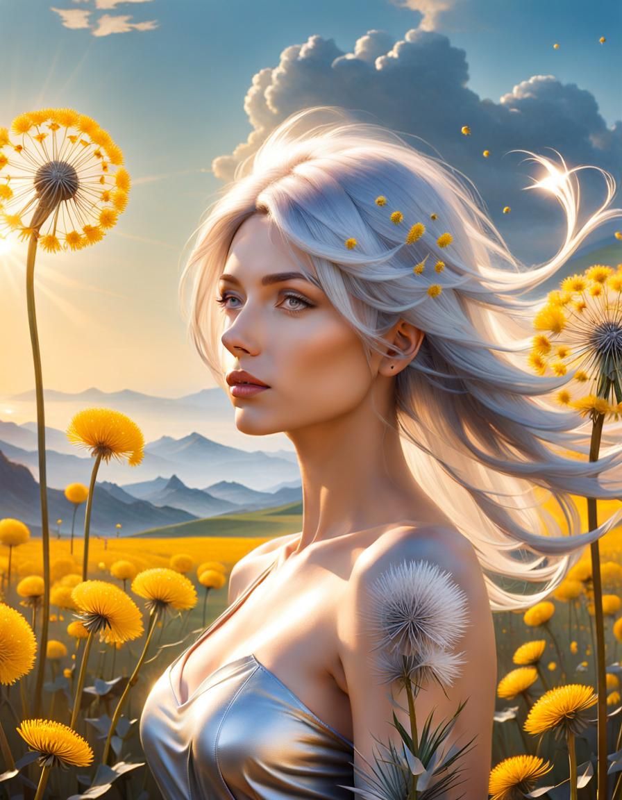 Naturistic Beauty in Dandelion Field, Surrealist Style