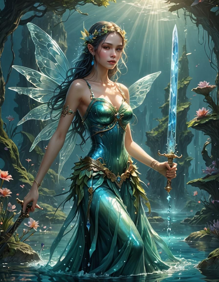 Water Fairy Goddess with Fantasy Sword