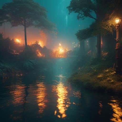 Obese Figure Propels Through Chaotic Riverbank: Digital 3D R...