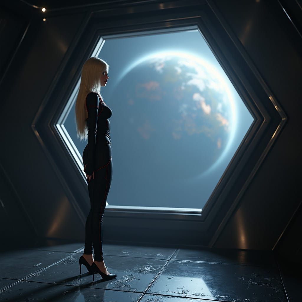 Elegant Overlord in a Futuristic Meditation Chamber