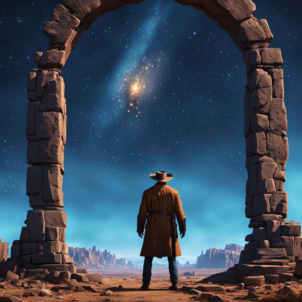 Cowboy at Portal in Mystical Realism Style
