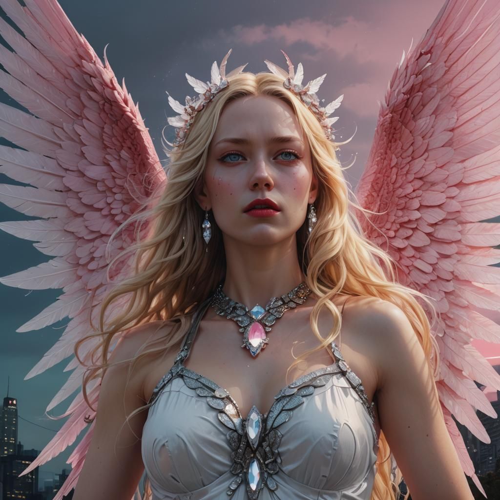 Winged Goddess with Crystal Wings in Digital Painting