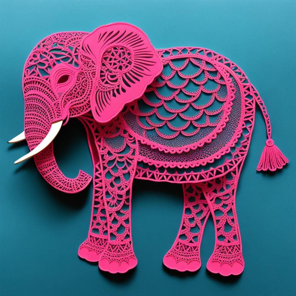 Neon Pink Zentangle Elephant with Lace Details
