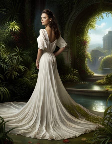 highly detailed, sharp focus, professional photoshoot, 8k, stepmom, brunette hair, standing, frock dress, photography by...