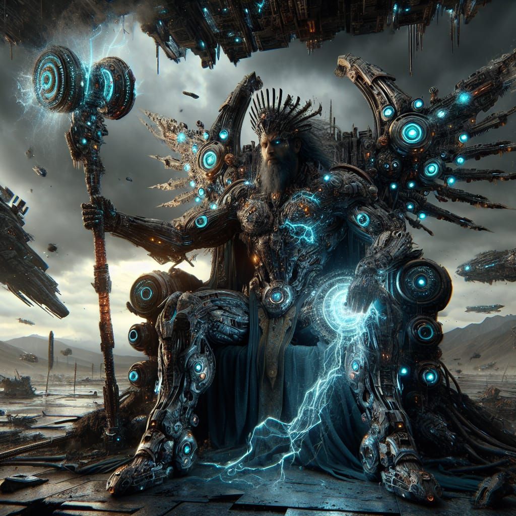 Dystopian Warlord on Throne of Spaceships