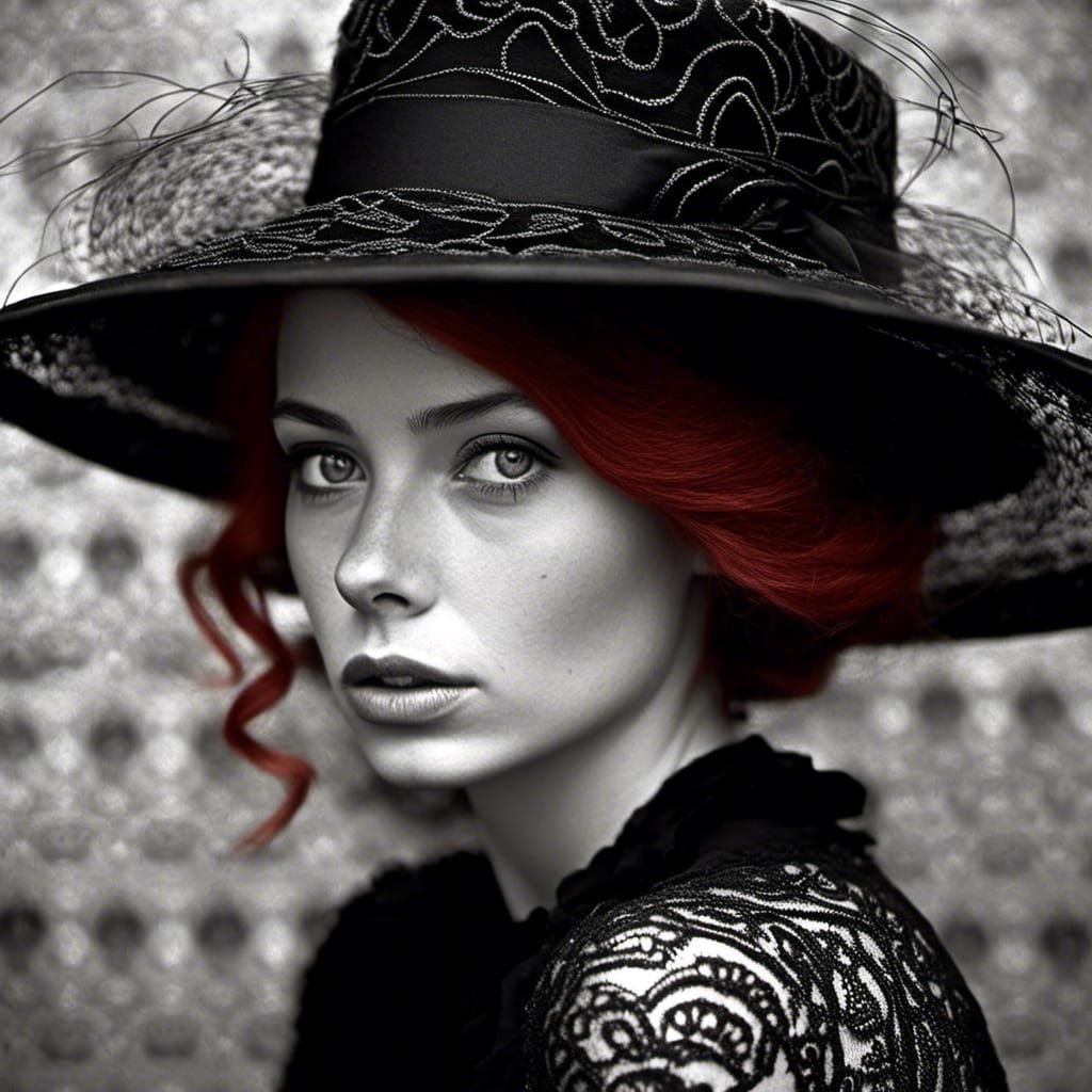 Noir Portrait of Woman with Red Hair