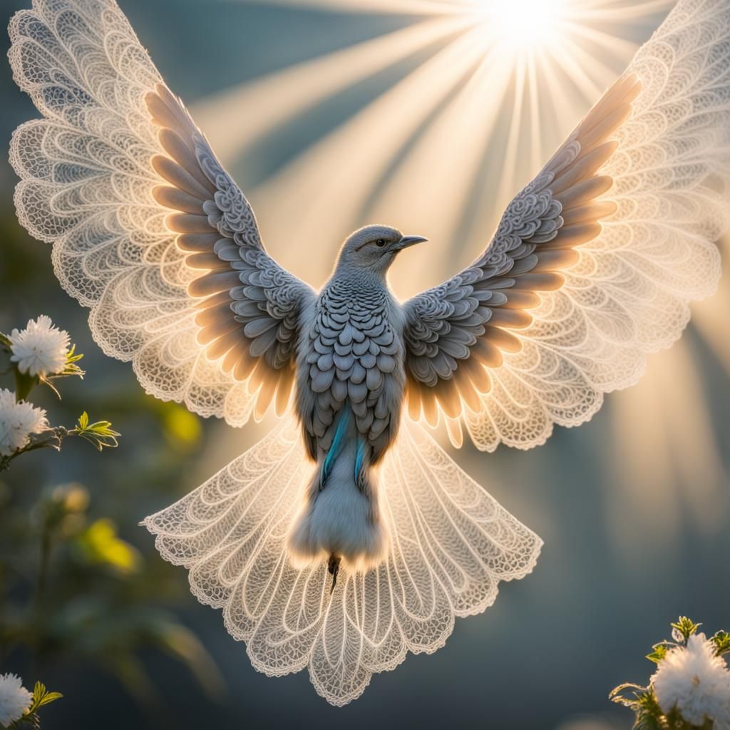 Radiant Lace Wing Birds in Divine Sunshine