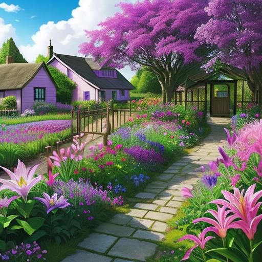 Cottage Pathway Through Vibrant Lily Garden