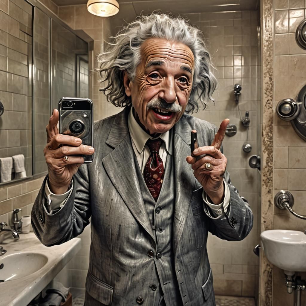 Einstein's Selfie: A Humorous Portrait in Hyperrealism
