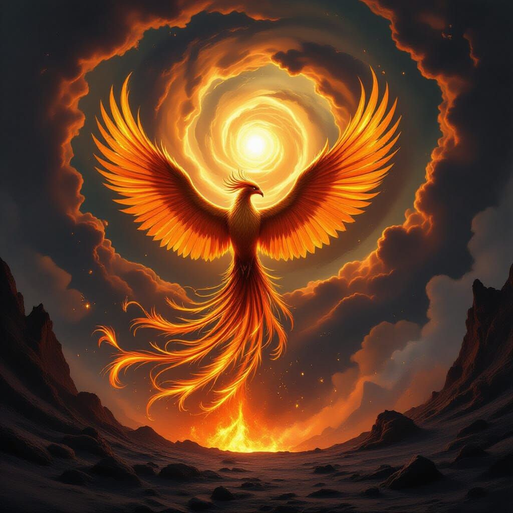 Majestic Phoenix Rises from Volcanic Crater