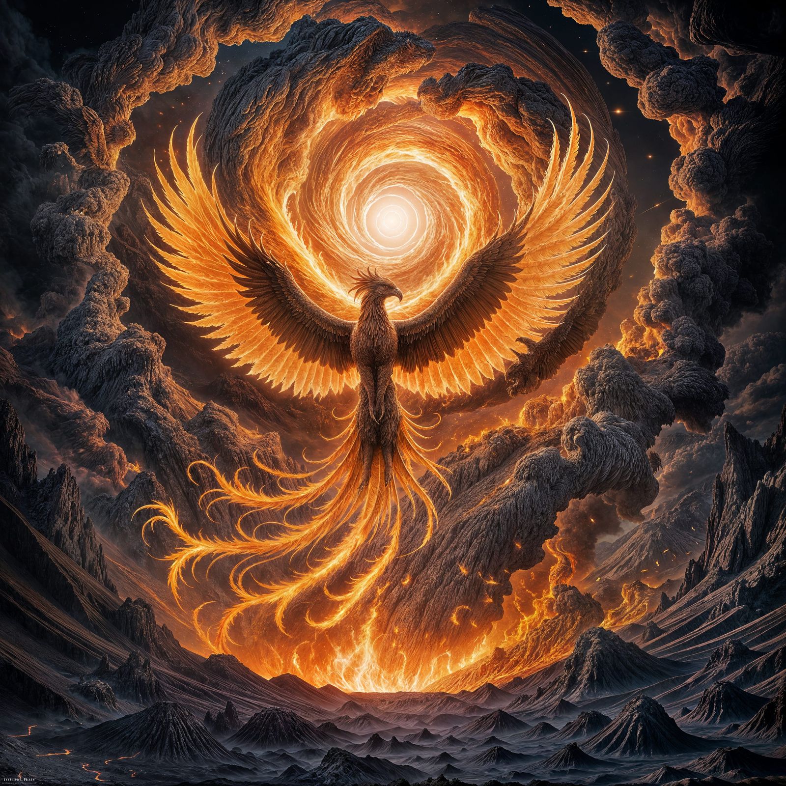 Majestic Phoenix Rises From Volcanic Crater