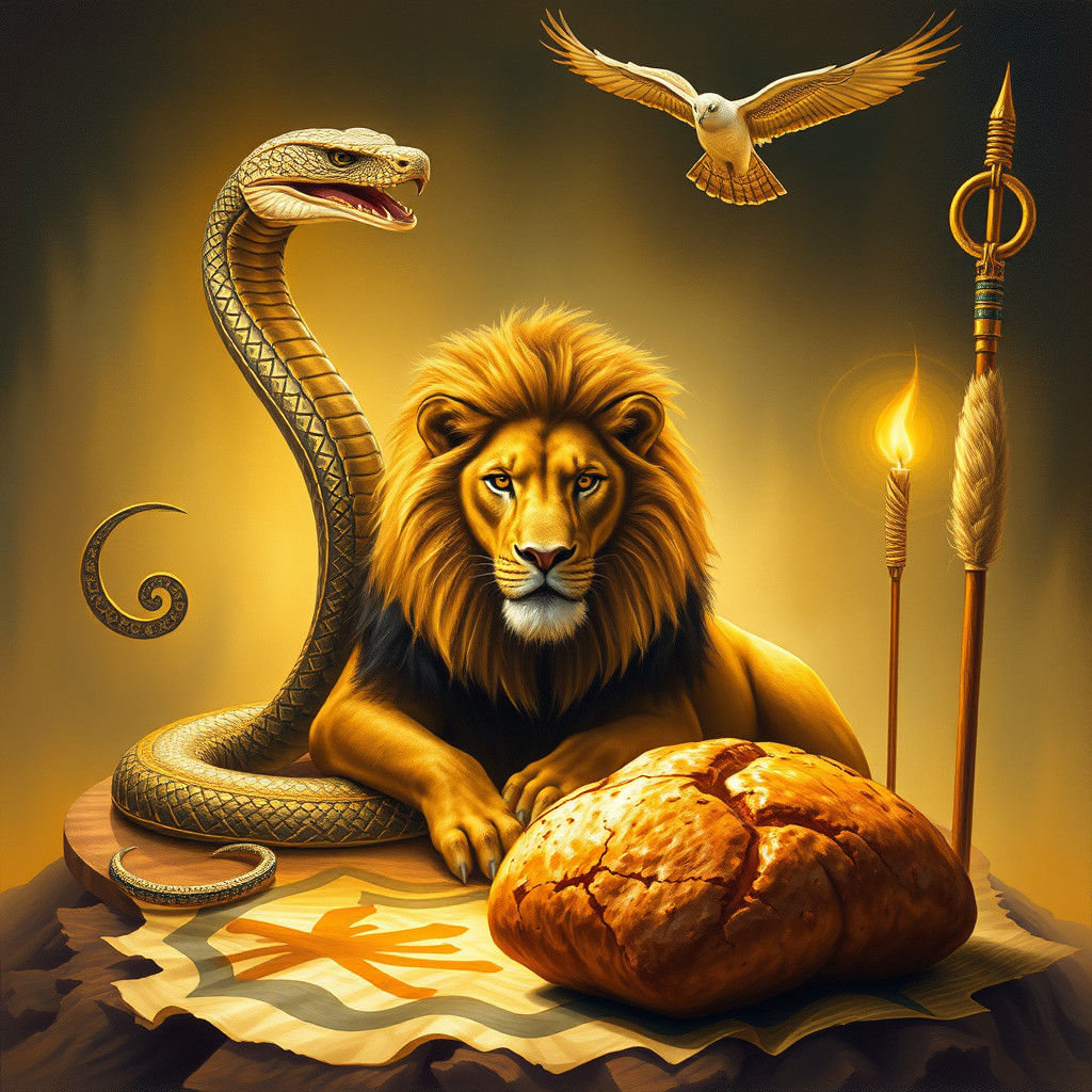Cobra Serpent, Lion, and Spiritual Glyphs