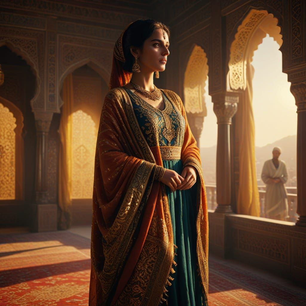 Afghan Woman in Mughal Style: A Digital Art Portrait