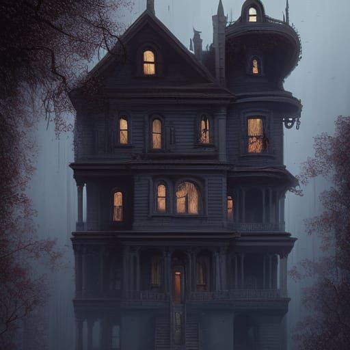Dark Nouveau Horror House Ruined by Eldritch Creatures