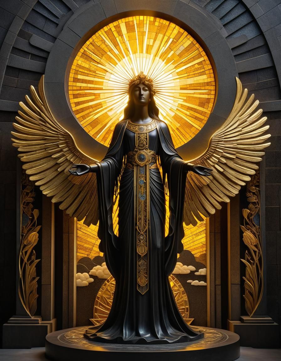 Art Nouveau Silhouette with Golden Light Fringe