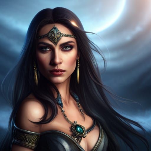 Fantasy Queen with Dark Hair: Detailed Matte Painting