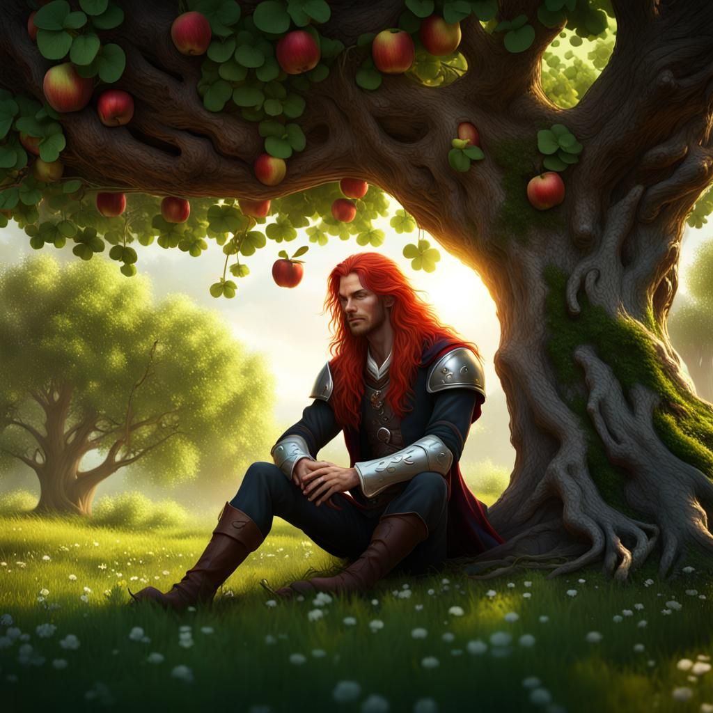 Red-Haired Prince in Meadow: Dark Fantasy Art