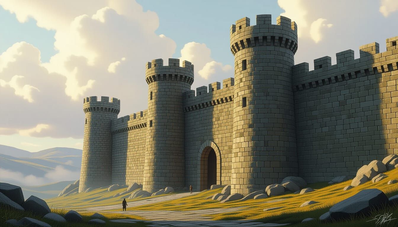 Medieval Stone Wall in a Digital Art Style