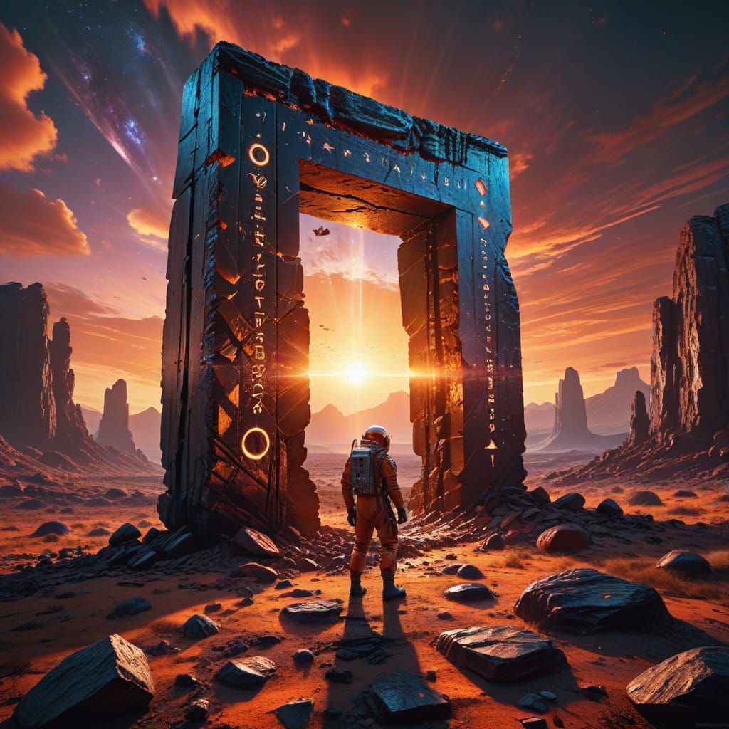 Astronaut and Monolith in Mirrored Kaleidoscope Art