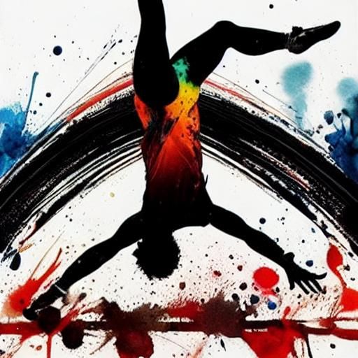 Gymnast Cartwheel in Bright Watercolor Splash Art
