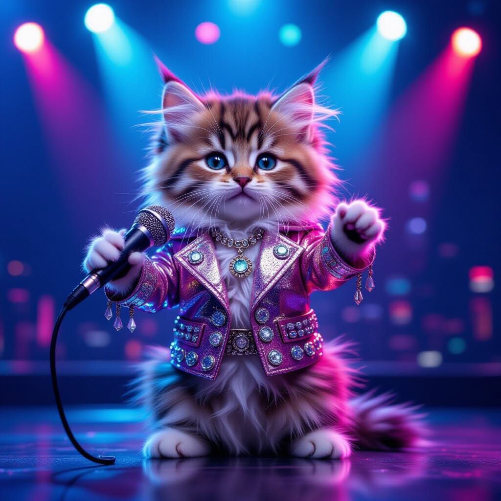 Fluffy Kitten K-Pop Idol in Dynamic Stage Lighting