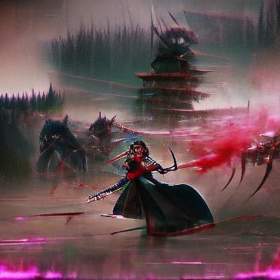 Samurai Queen in Battle: A Dark Fantasy Portrait