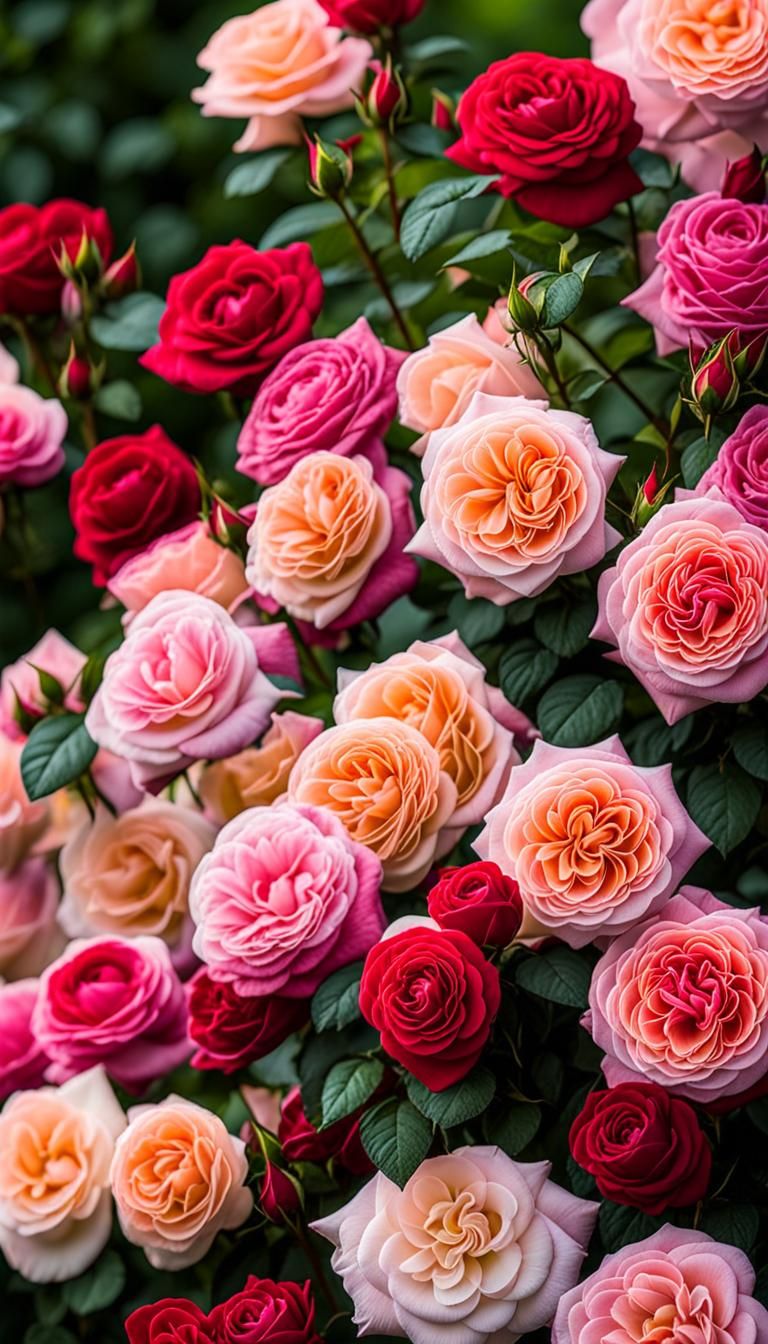 Vibrant Rose Garden with Diverse Rose Varieties