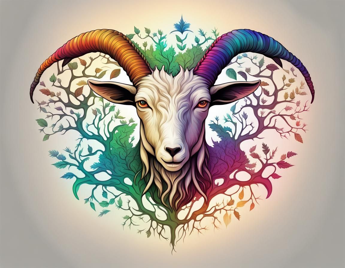 Goat Head Tree of Life: Fractal Naive Art