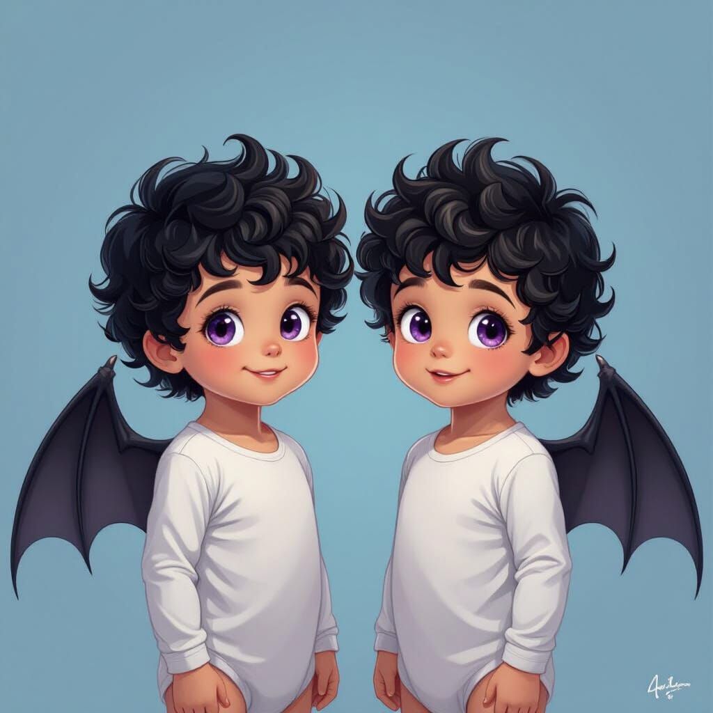 Twin Boys with Bat Wings in Manga Style