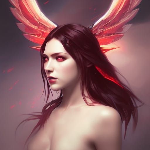 Dark Demon Girl Portrait with Bloody Wings