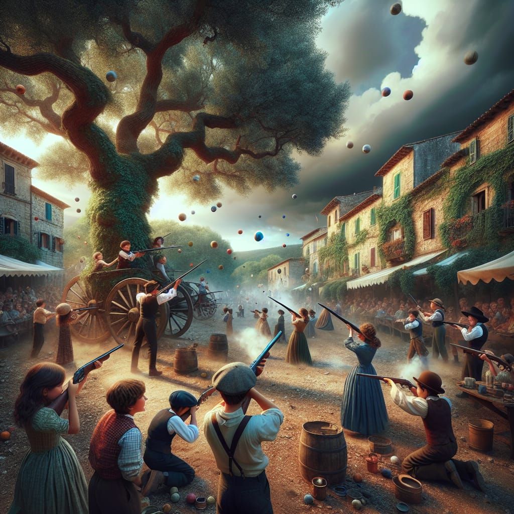 Victorian Children at Italian Fair in Hyperrealism
