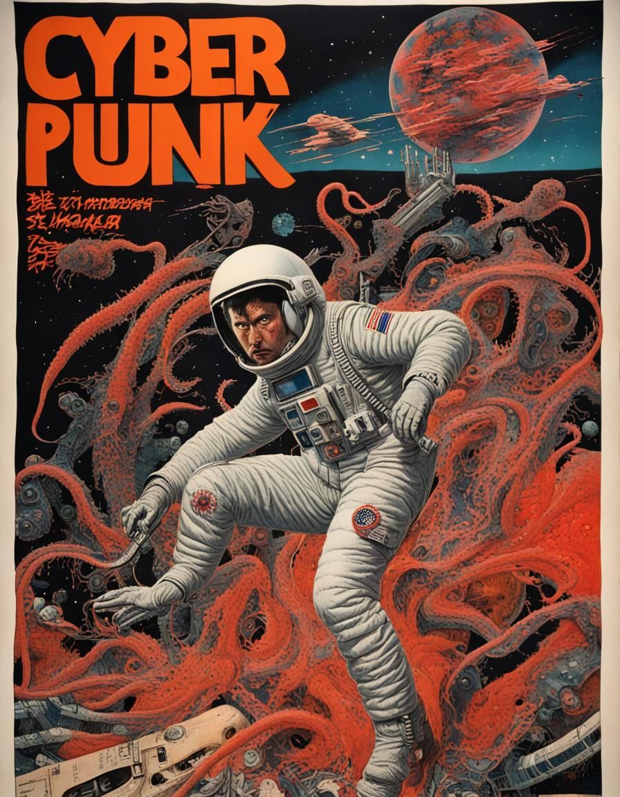 Sci-Fi Horror Collage in Retro-Futuristic Style