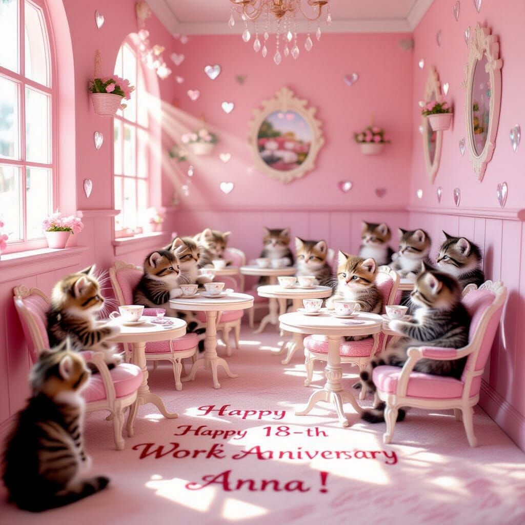 Magical Pink Cat Cafe Interior with Kittens