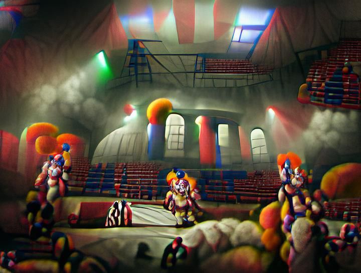 Clown Coliseum Painting with Volumetric Lighting