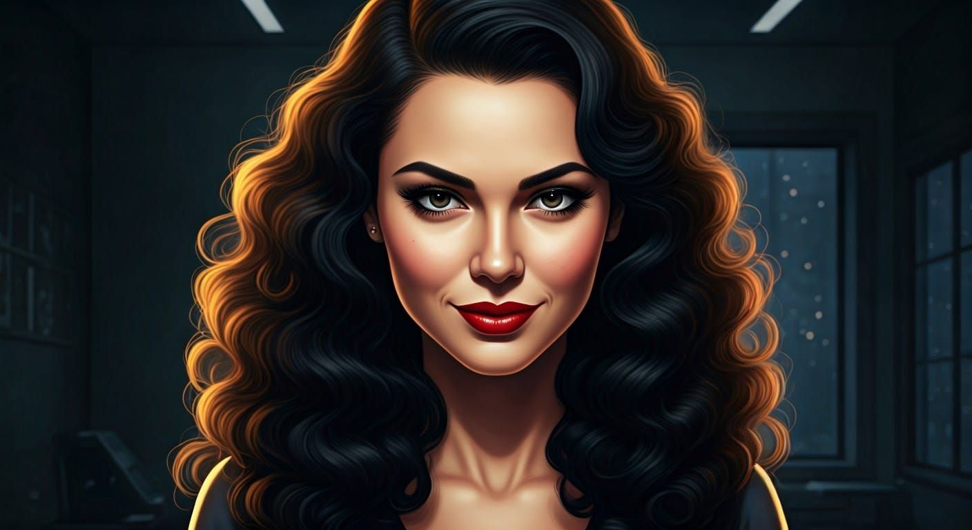 Dark-Haired Femme Fatale with Piercing Eyes