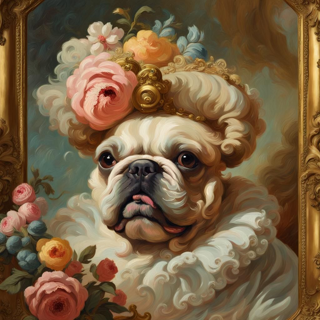 French Bulldog Pout in Rococo Oil Painting