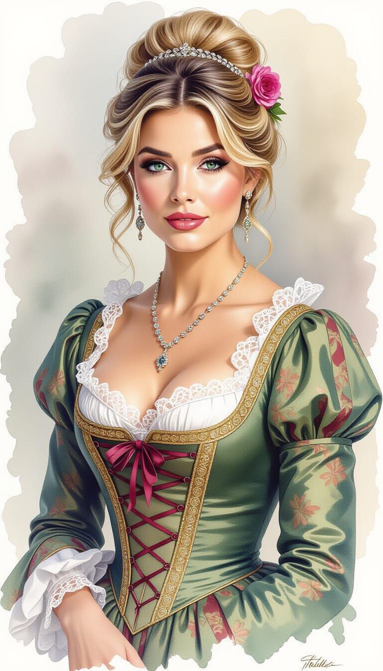 Elegant Portrait in Ink and Watercolor Style