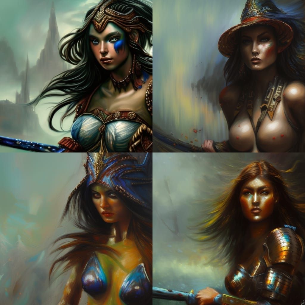 Bikini Armor Female Warrior in Expressionist Style