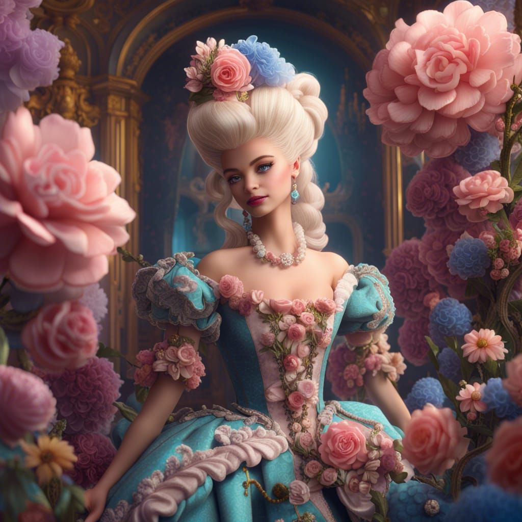 Rococo Barbie Princess: A Fantastical Digital Painting