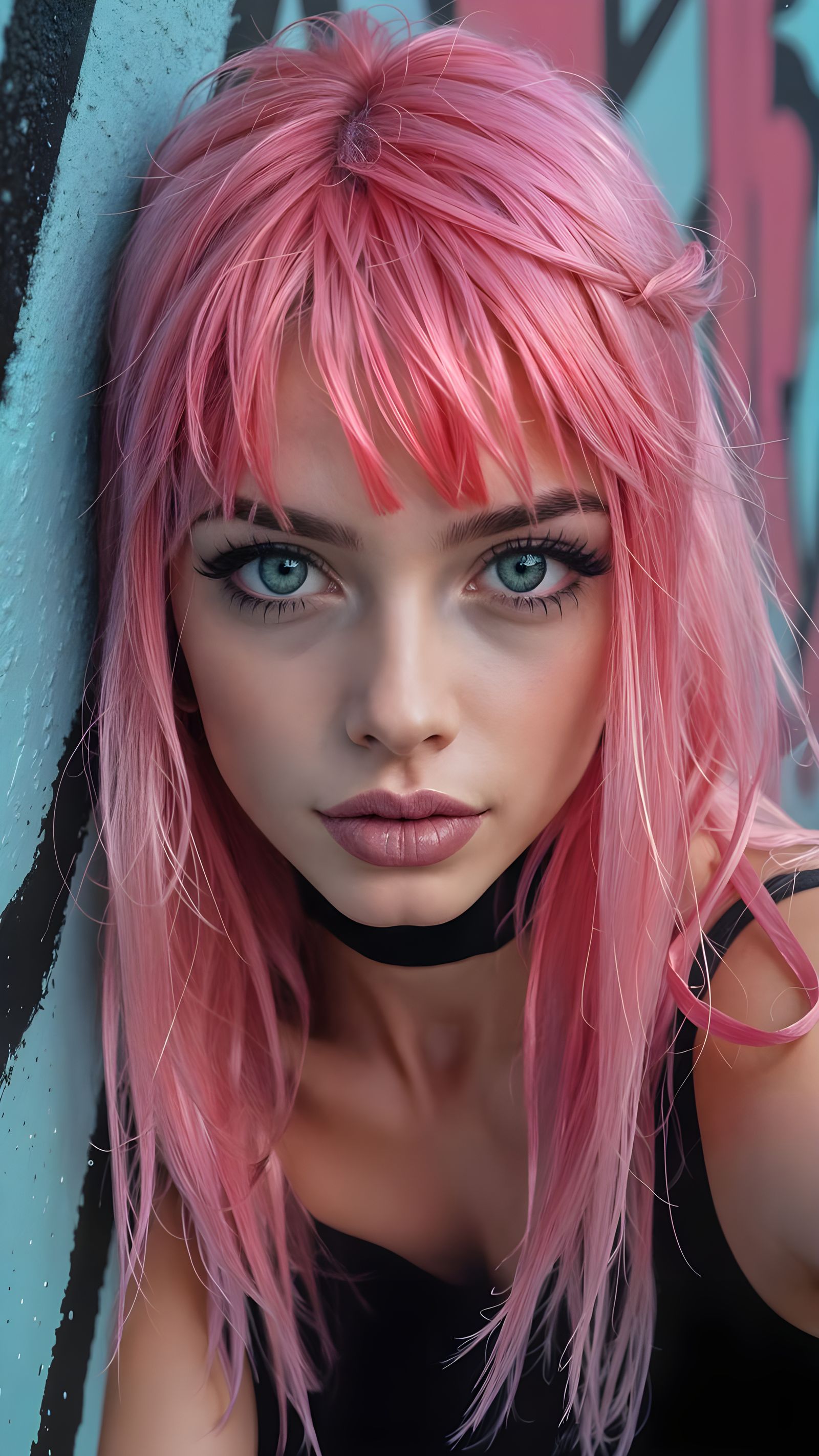 Surreal Pink Lady Portrait in Vibrant Graffiti